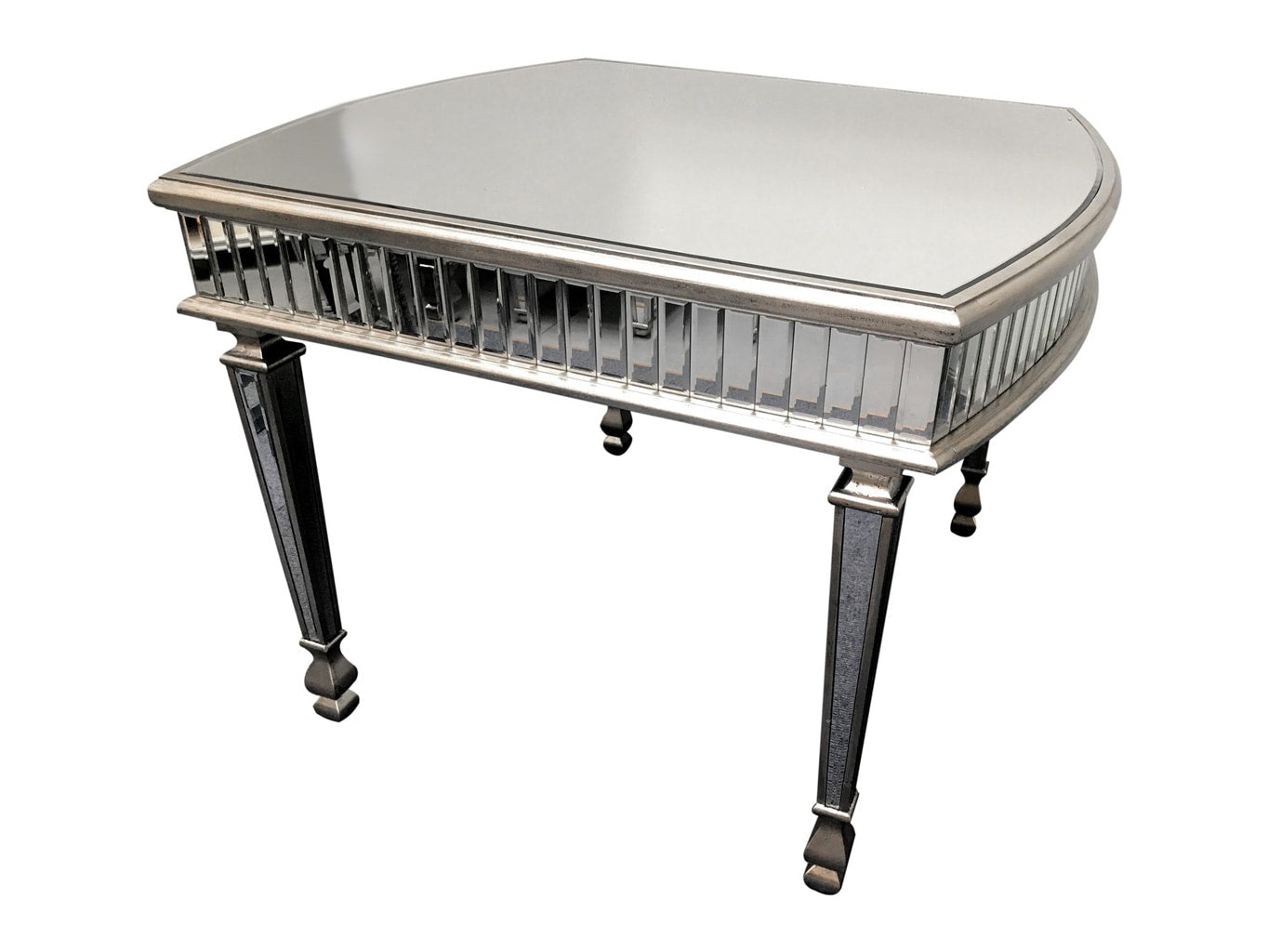 Mirrored dining table with antiqued silver finish