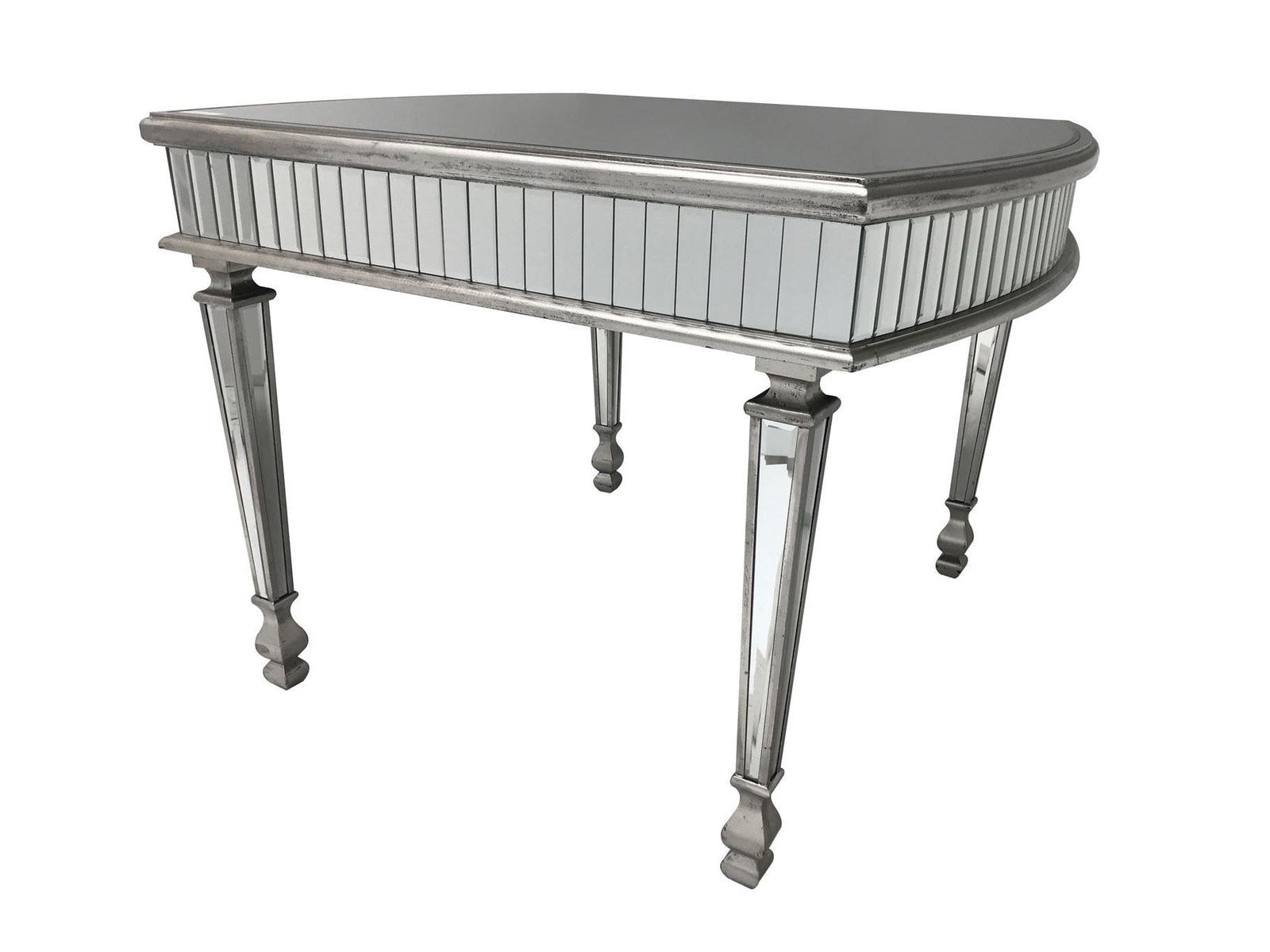 Mirrored dining table with antiqued silver finish