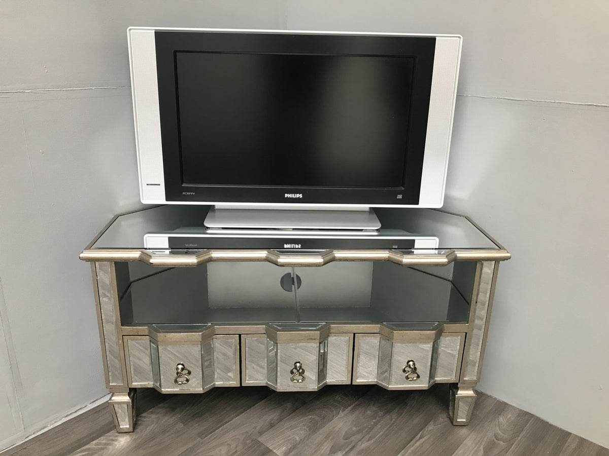 Corner mirrored table tv stand with drawers
