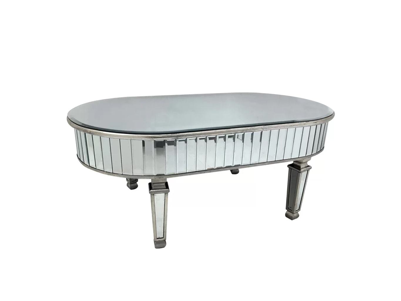 Mirrored Coffee Table with glass Panels an Oval  shape