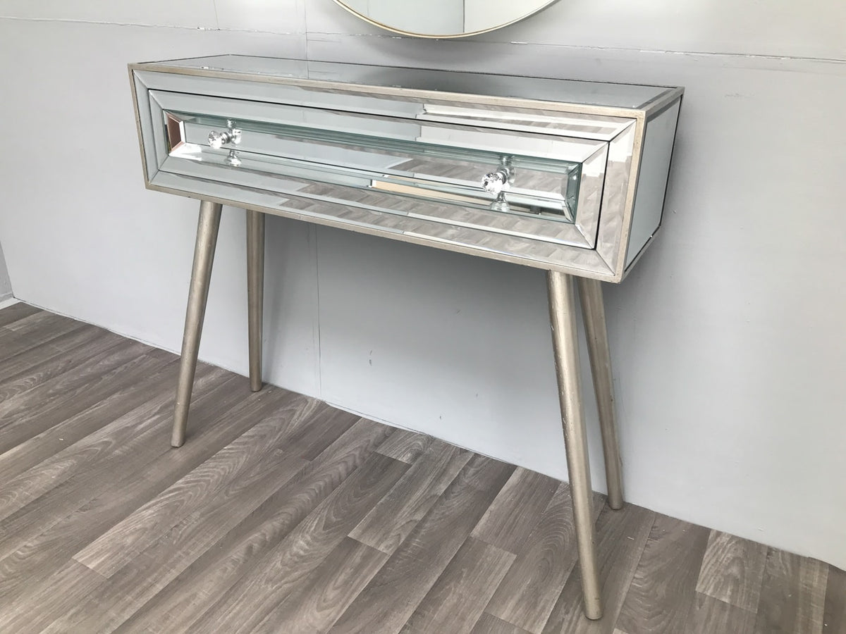 Mirrored Console Table with two handles and one drawer - Hollywood Collection