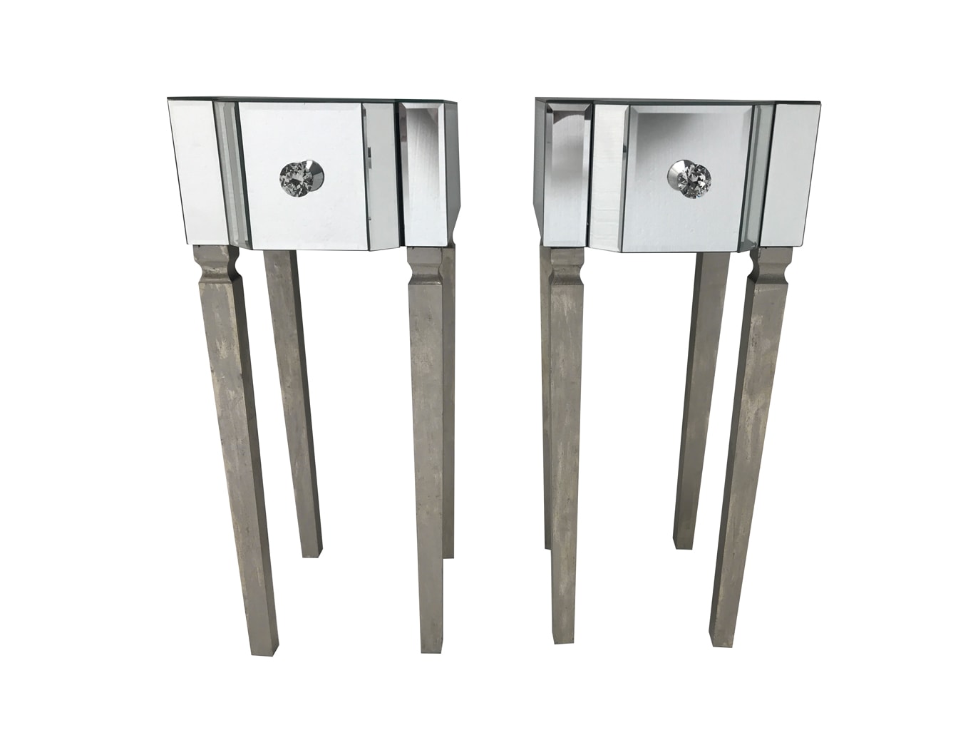 Pair of Venetian Bedside Tables with Mirrored Panels and Diamante Handles