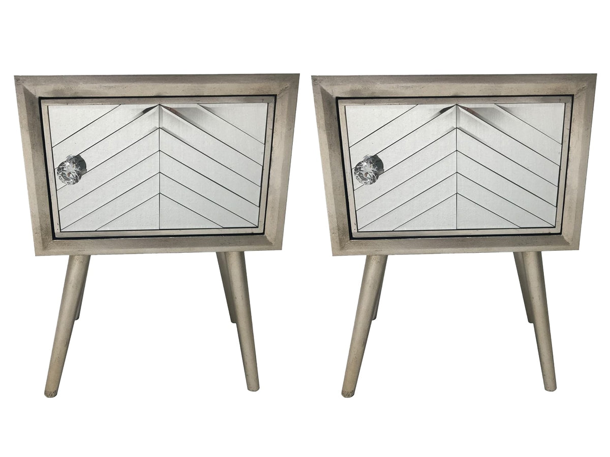 Pair of Mirrored Bedside Cabinets in silver finish