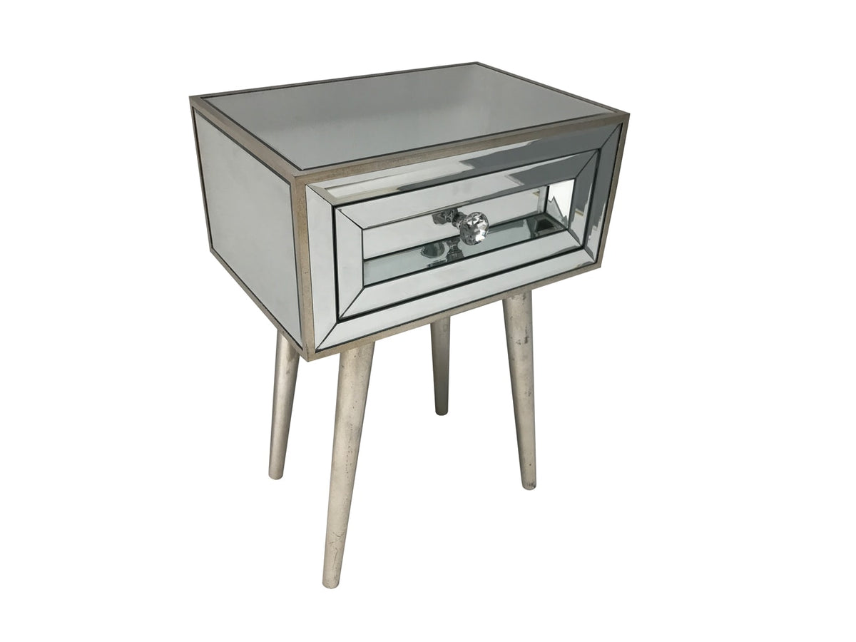 Silver Mirrored Bedside Table » Stylish Drawer