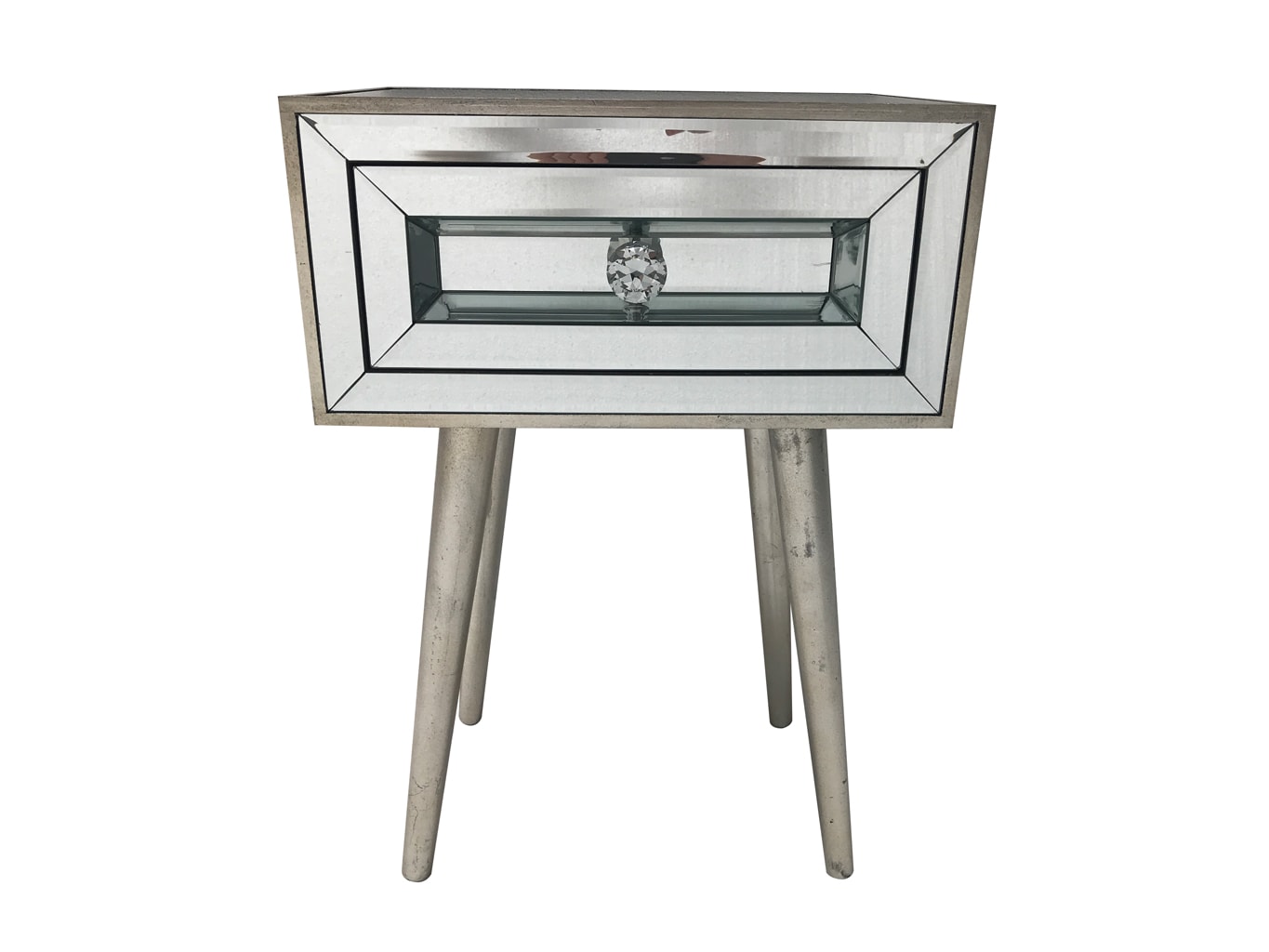 Mirrored Bedside Table with one drawer and diamante handle