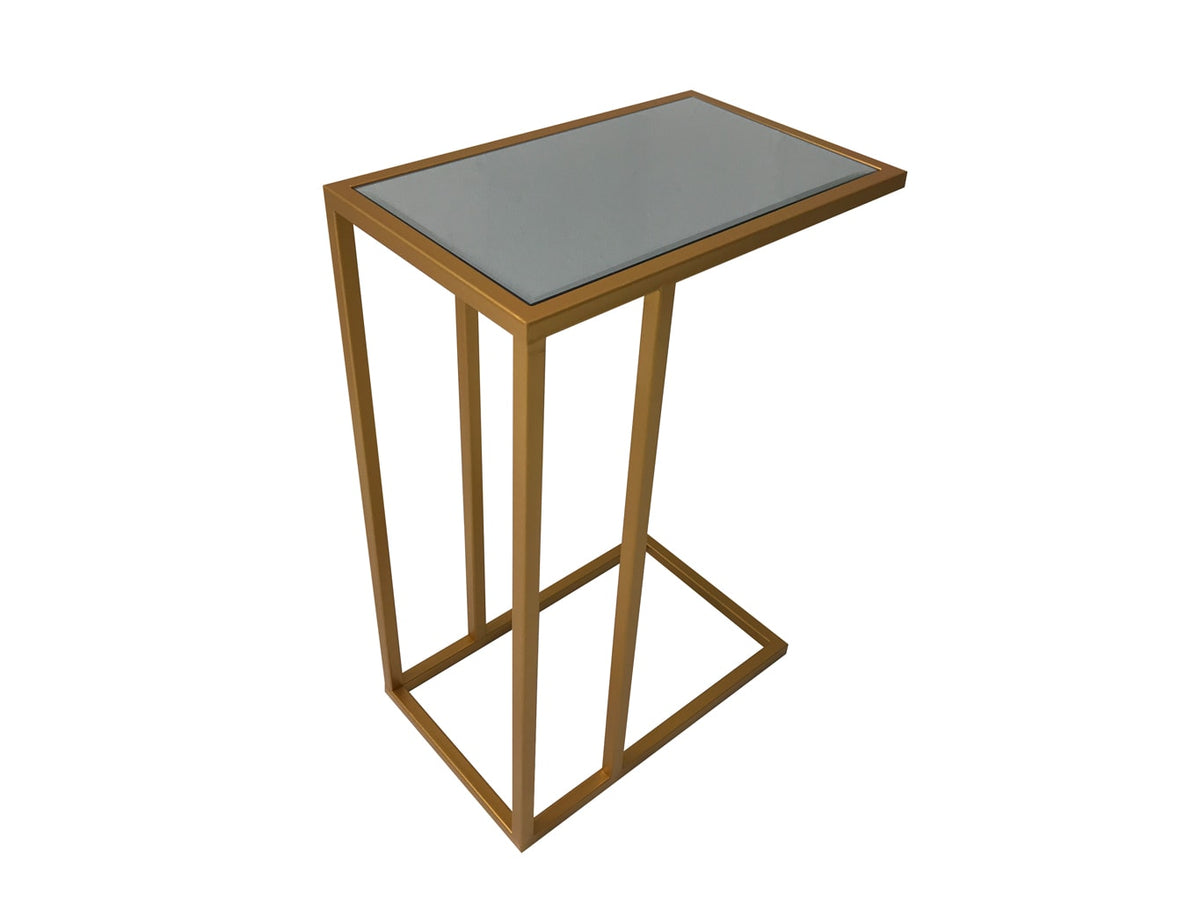 Side Table in Antiqued Gold Finish with Mirrored Top Shelf