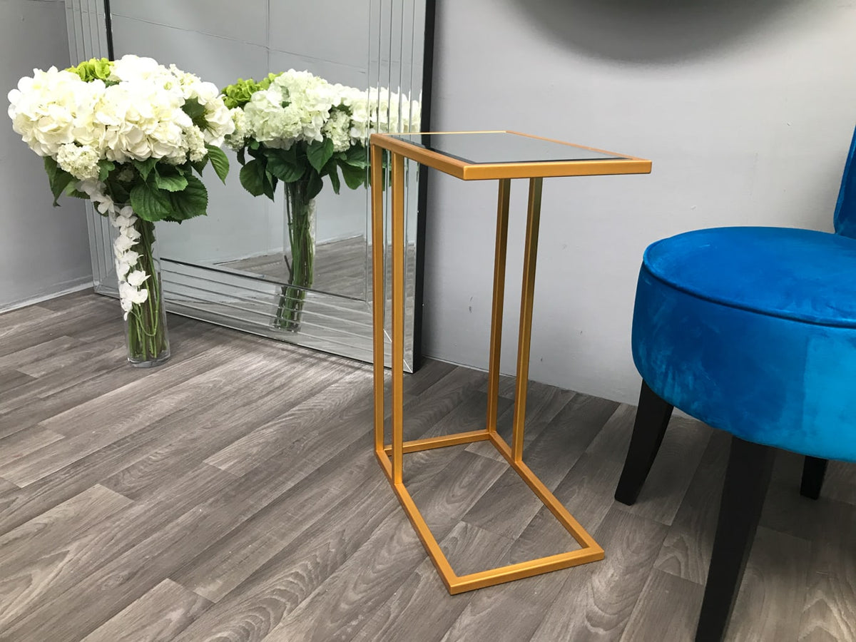 Sofa Side Table in Golden Colour Finish with Mirrored Top