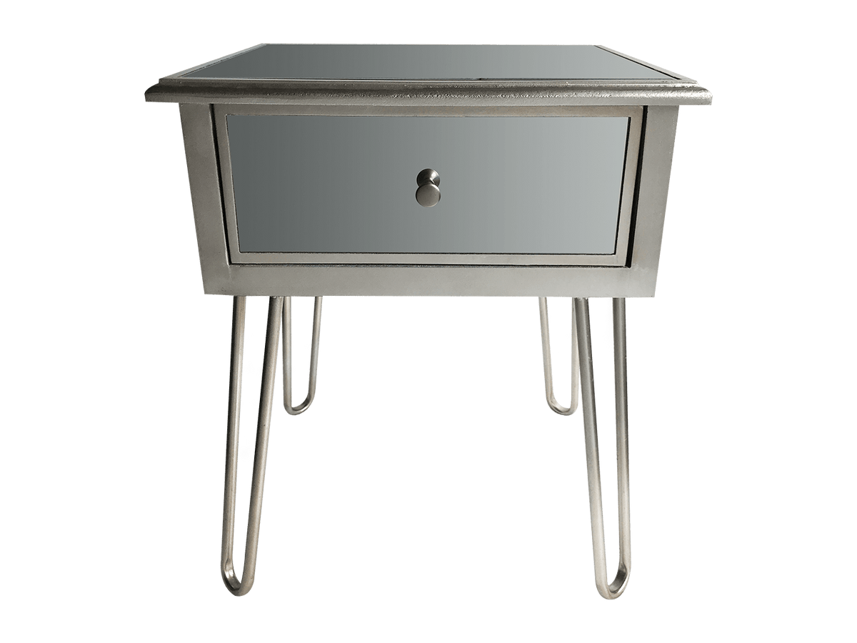 Silver Mirrored Bedside Table on Hairpin legs