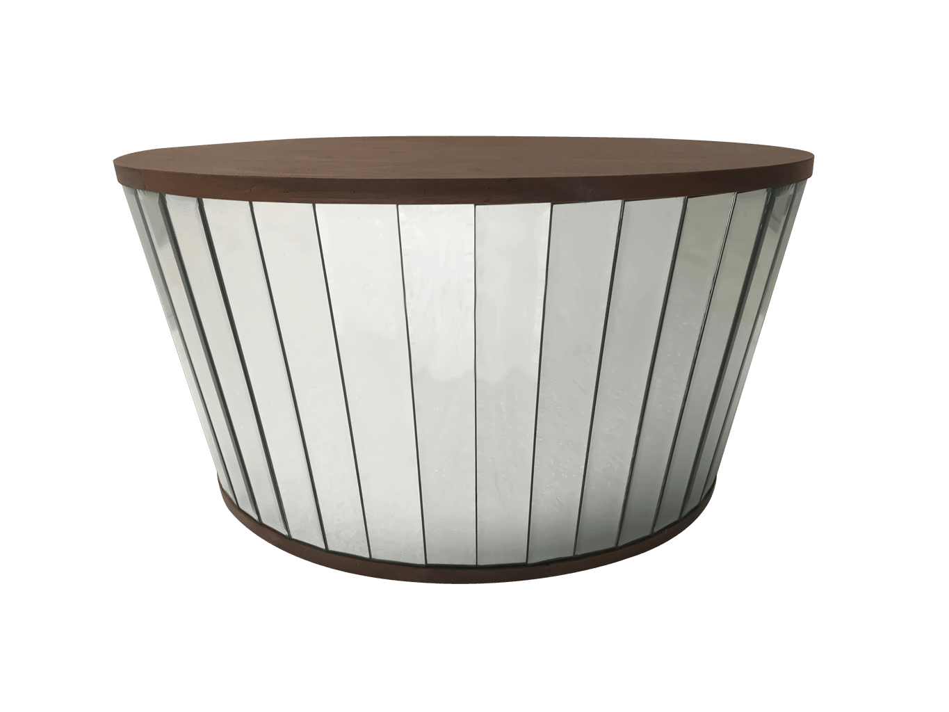 Round Mirrored Coffee Table with 100% Natural Wooden Top