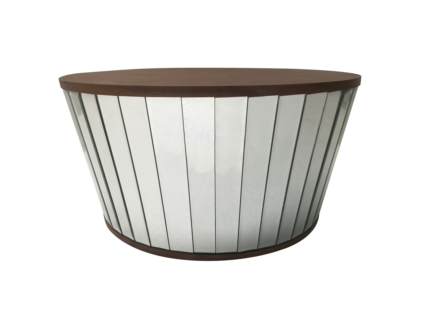 Round Mirrored Coffee Table with 100% Natural Wooden Top