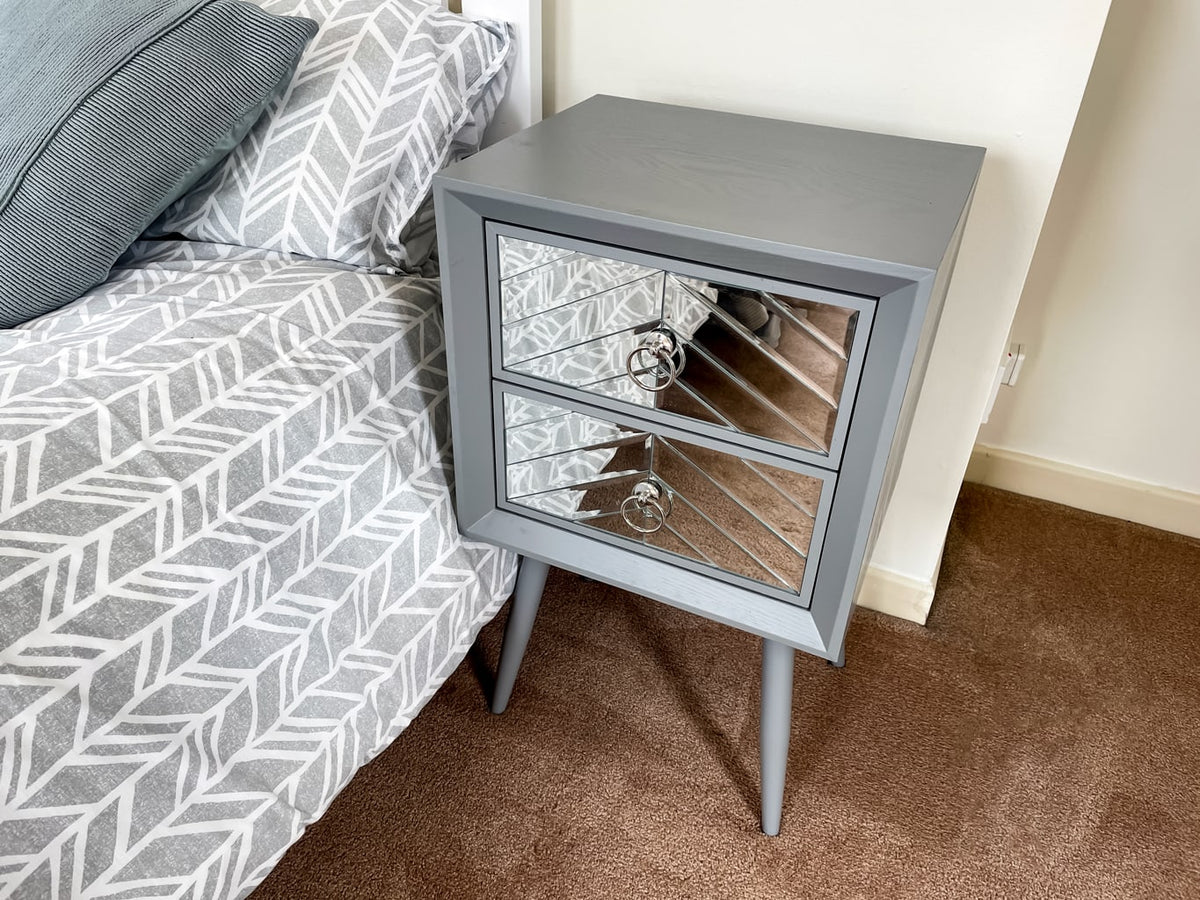 Wooden Mirrored Bedside Table with 2 Draws