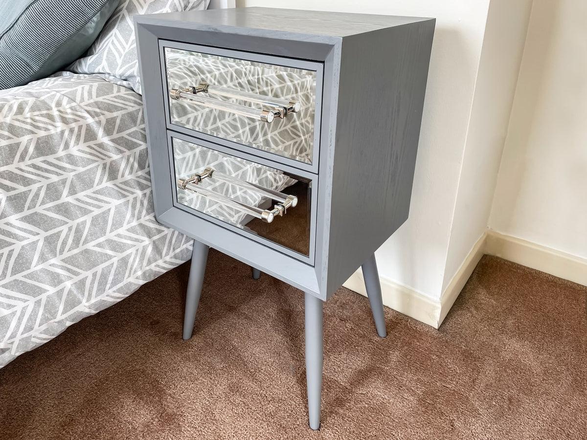 Carnaby Grey Mirrored Bedside Table with 2 Draws