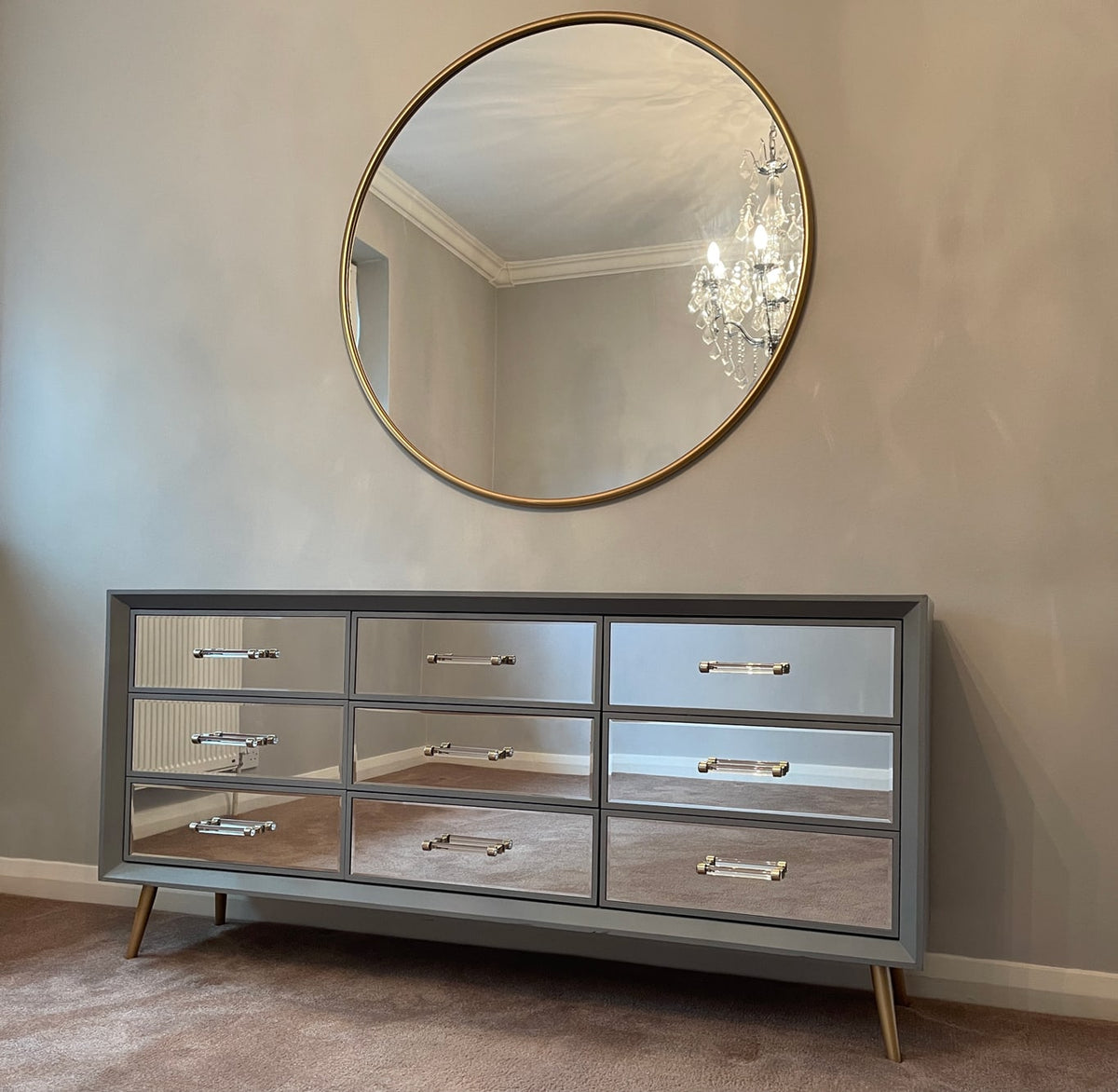 Carnaby Mirrored Chest of 3 Drawers and 2 cupboards