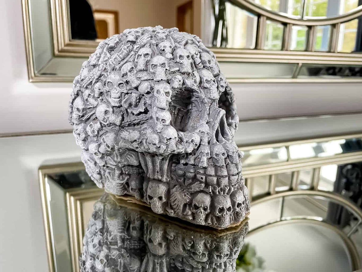Gothic Skull White Stone Statue