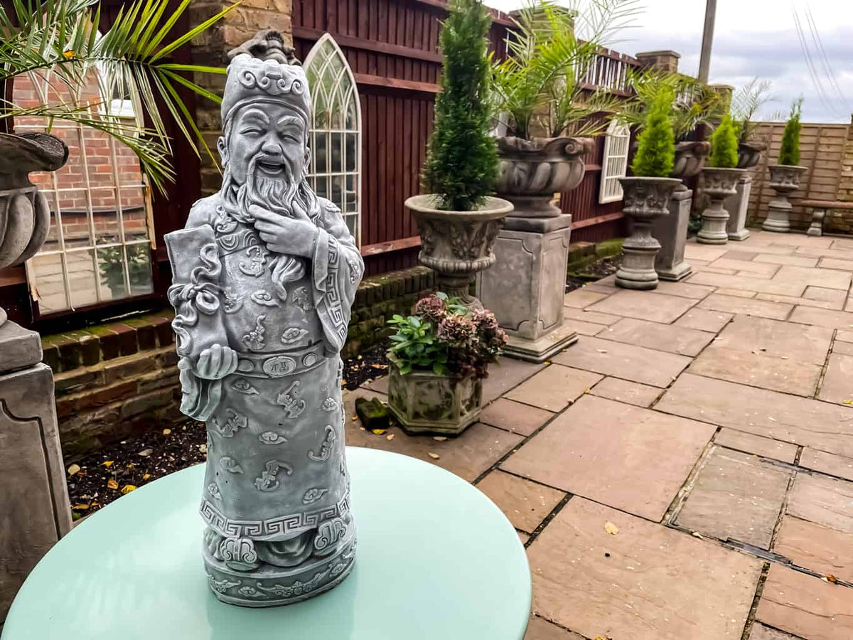 Laughing Confucius White Stone Garden Statue