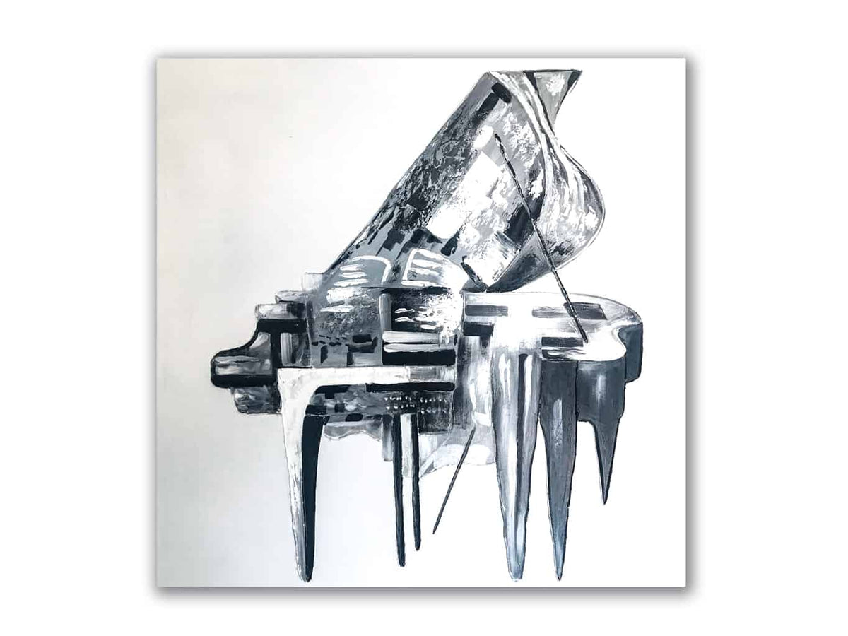 Grey Piano Painting on Canvas 