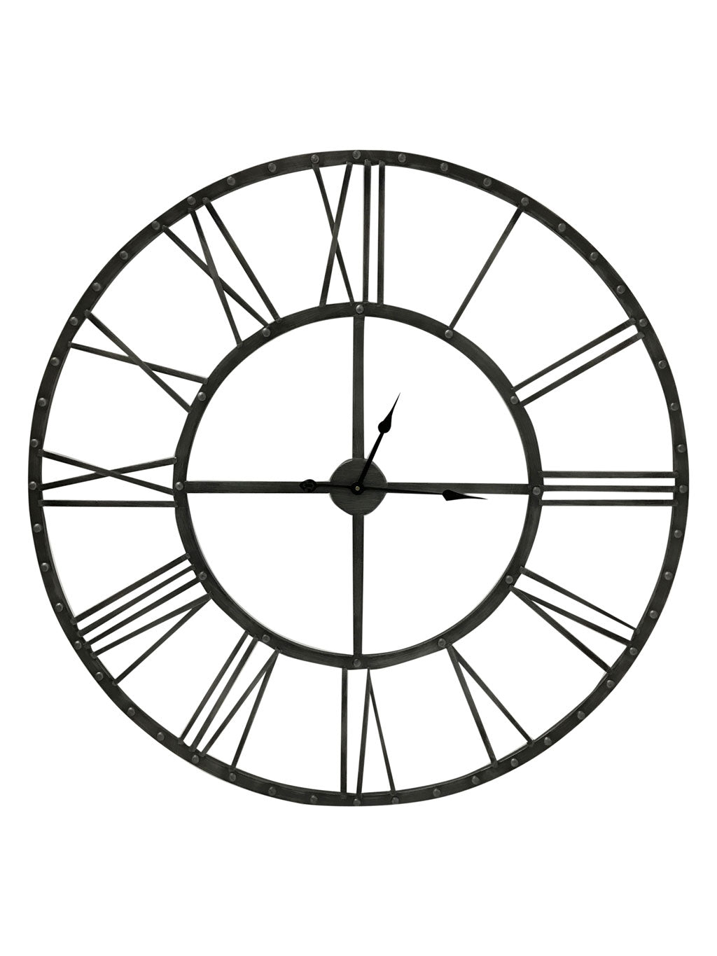 Round Skeleton Wall Clock in Antiqued Silver