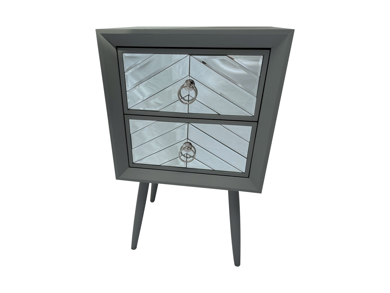 Mirrored Bedside Table with 2 Drawers in Grey wooden finish
