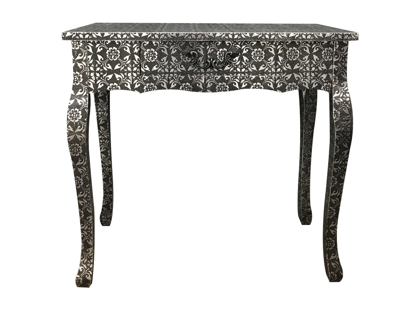 Black console table repousse finish with hammered metal