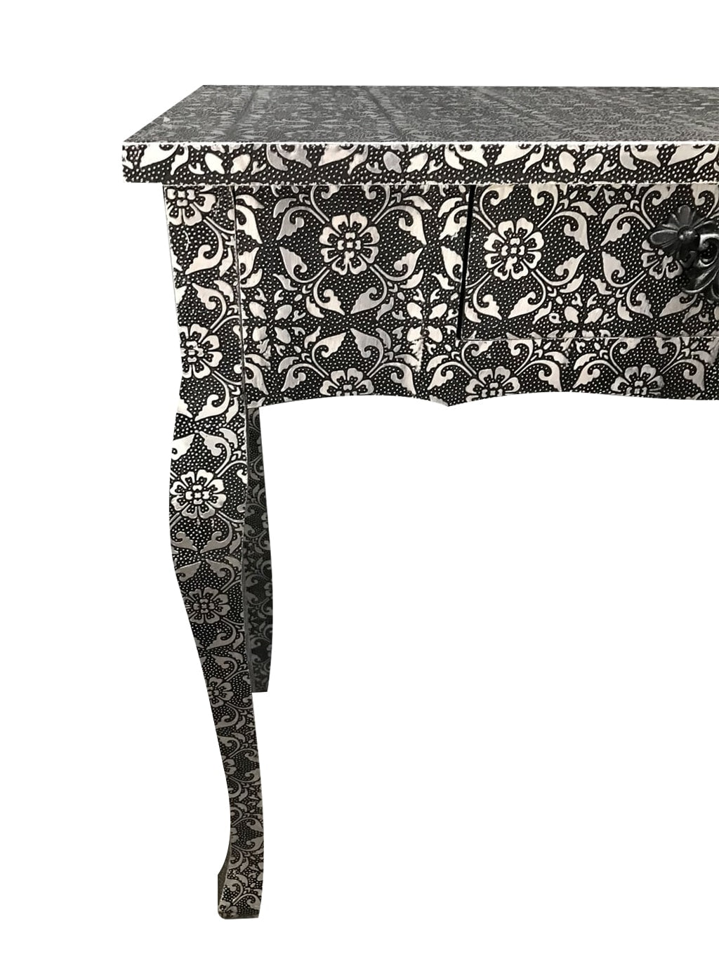 Silver black metal console table with drawer