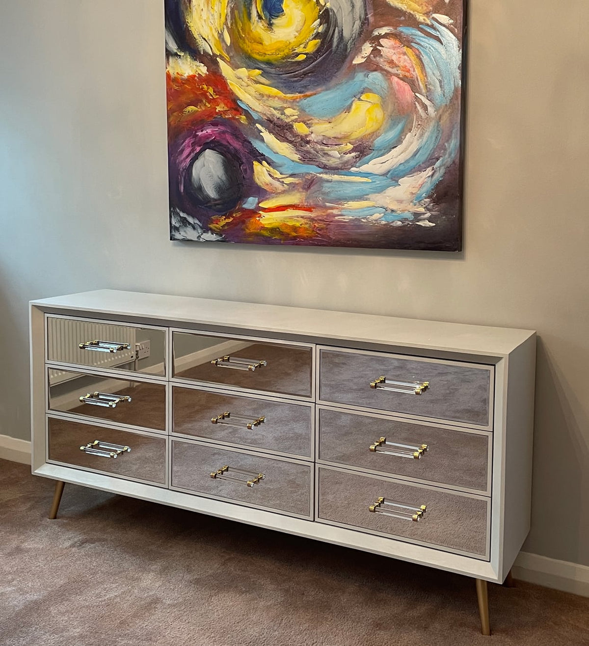 Carnaby White Mirrored Sideboard with Drawers with Cupboards