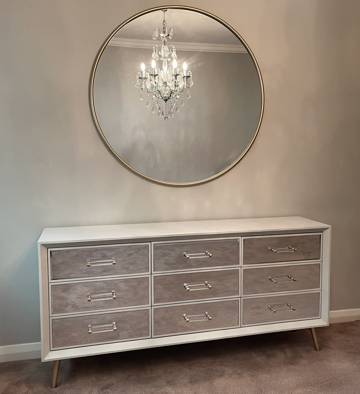 Carnaby Mirrored Chest of Drawers, white, gold