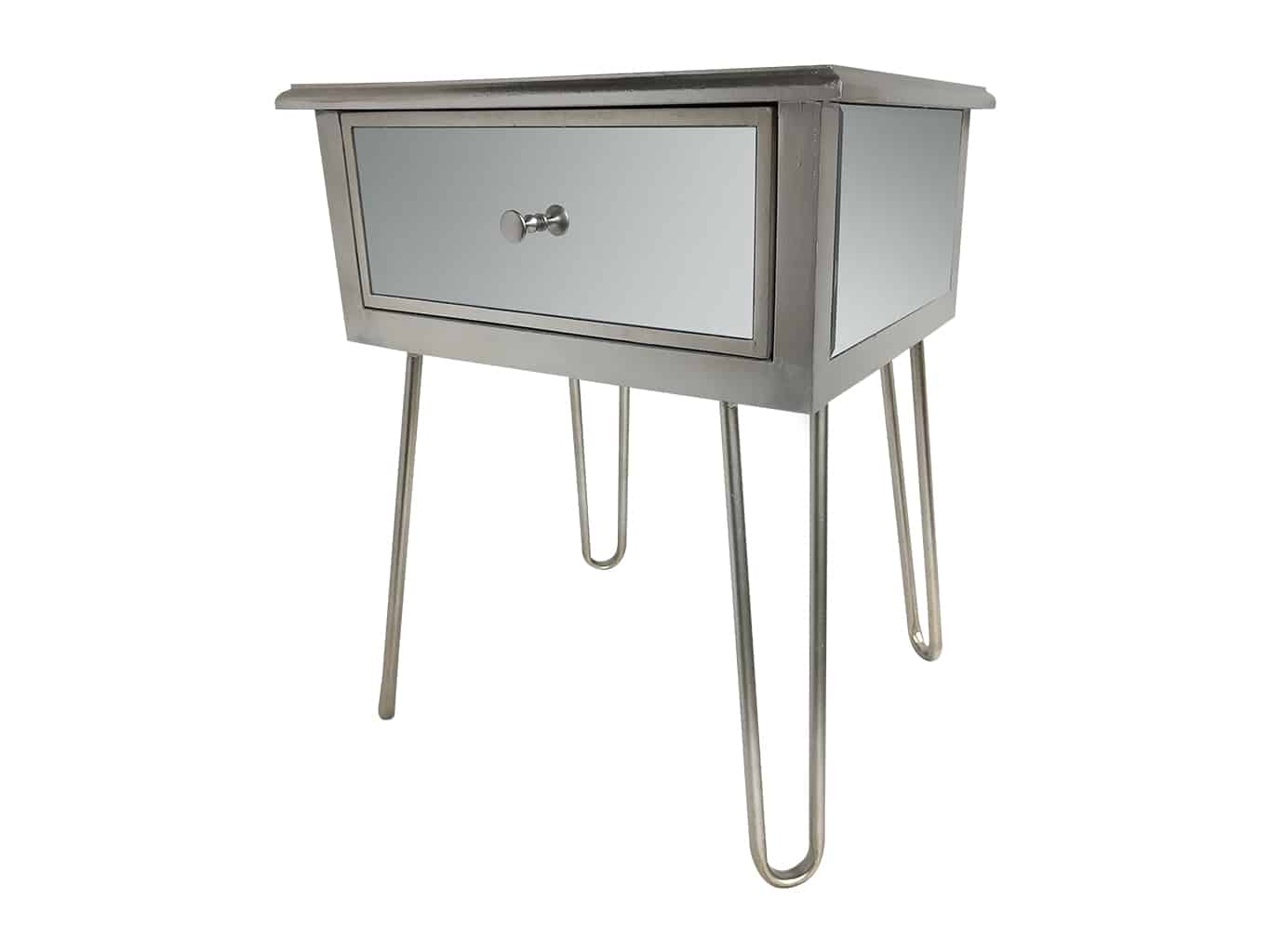 Silver Mirrored Bedside Table on Hairpin legs