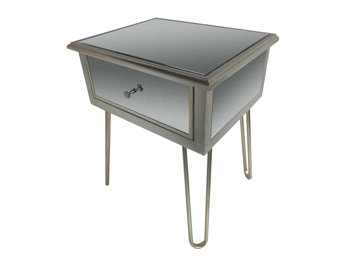 Silver Mirrored Bedside Table with one drawer