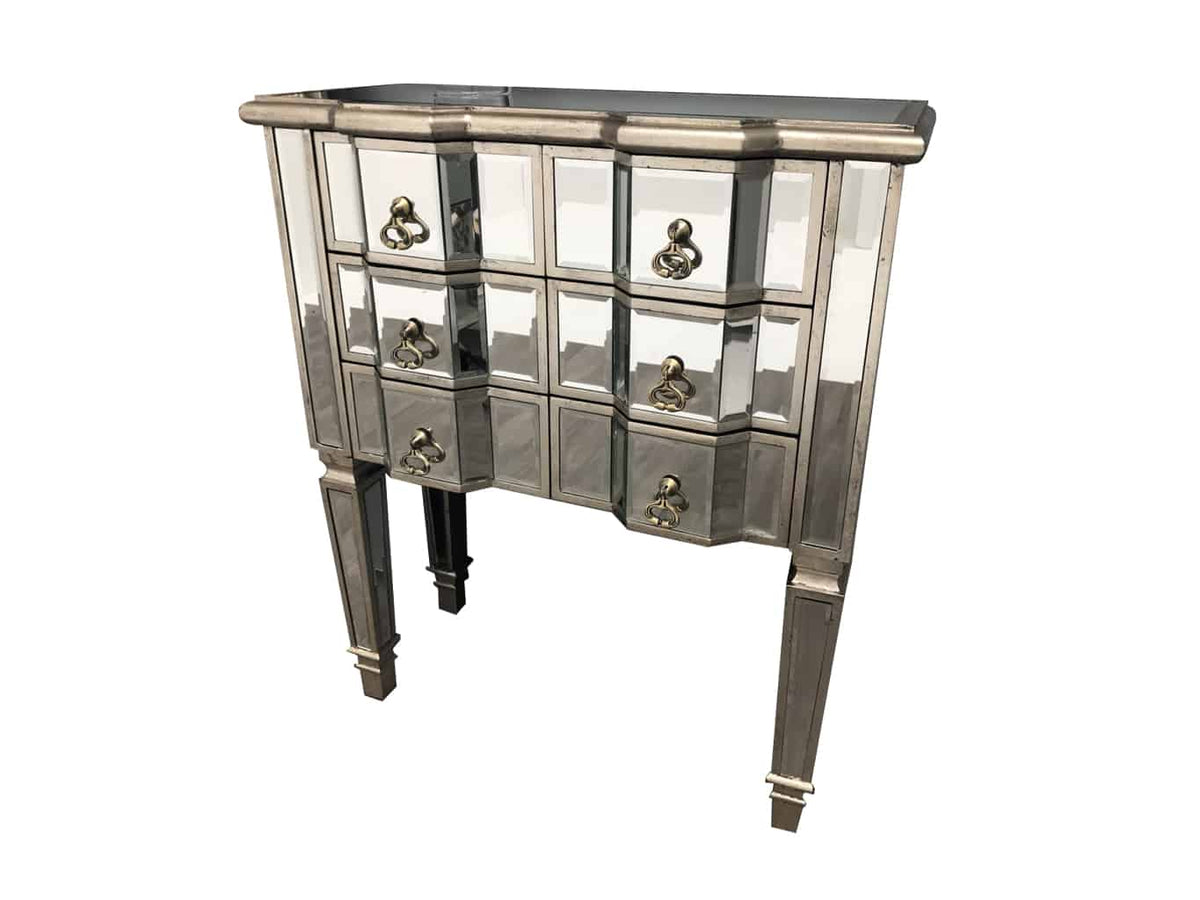 Mirrored Drawers in antiqued silver finish