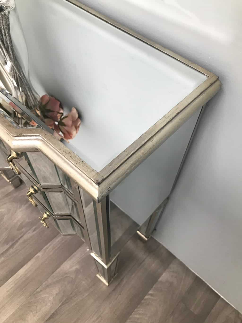Mirrored Chest of 6 Drawers with silver wood edging