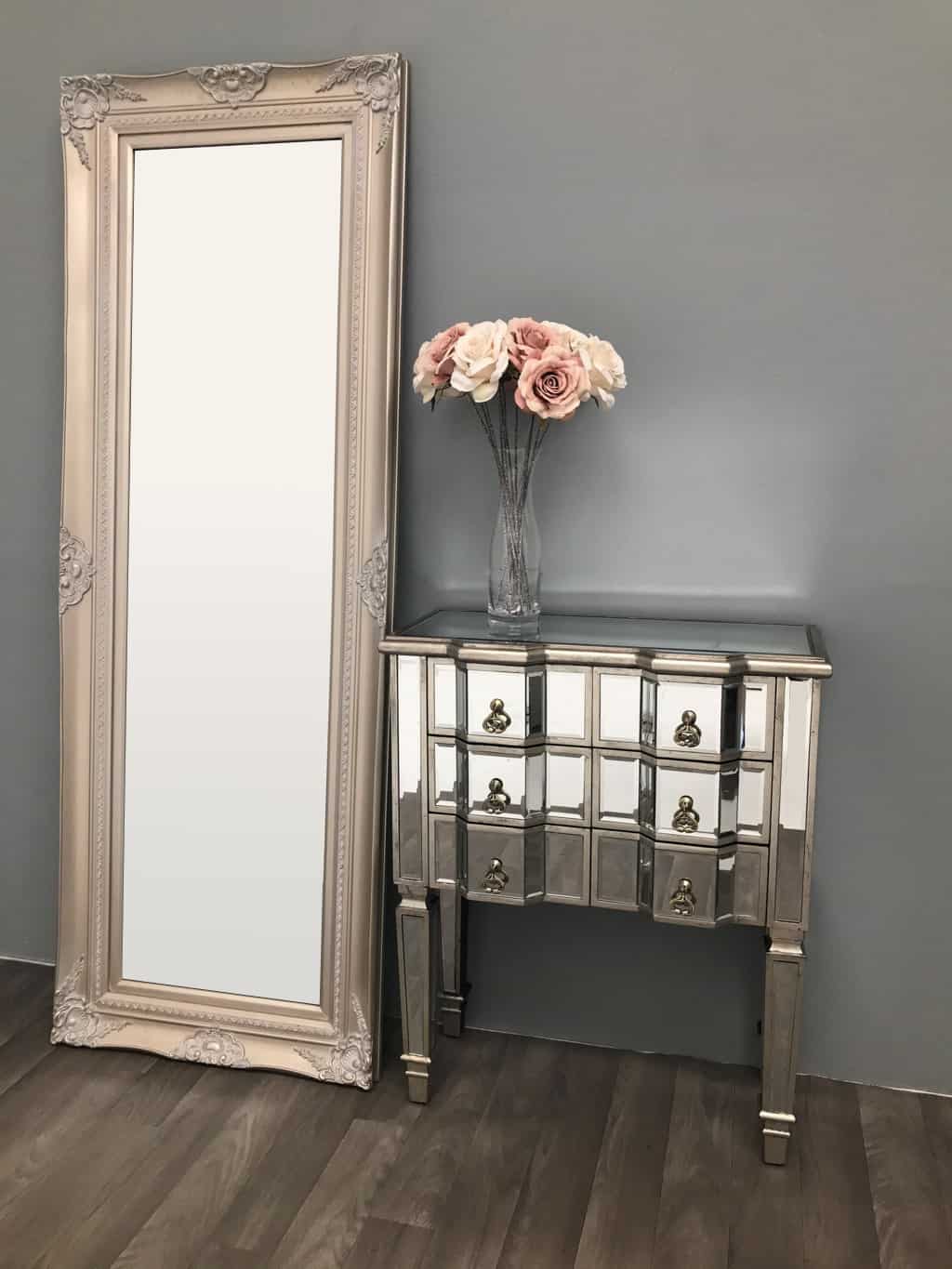 mirrored chest with drawers in sparkle finish, 6 drawers 