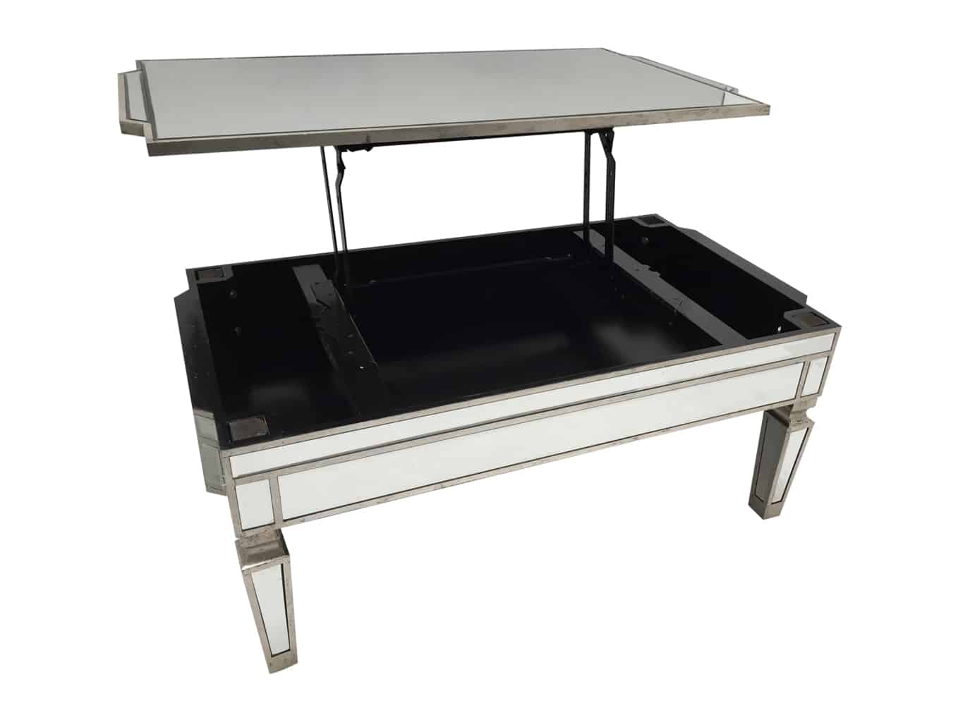 Mirrored coffee table with TV dinner lift