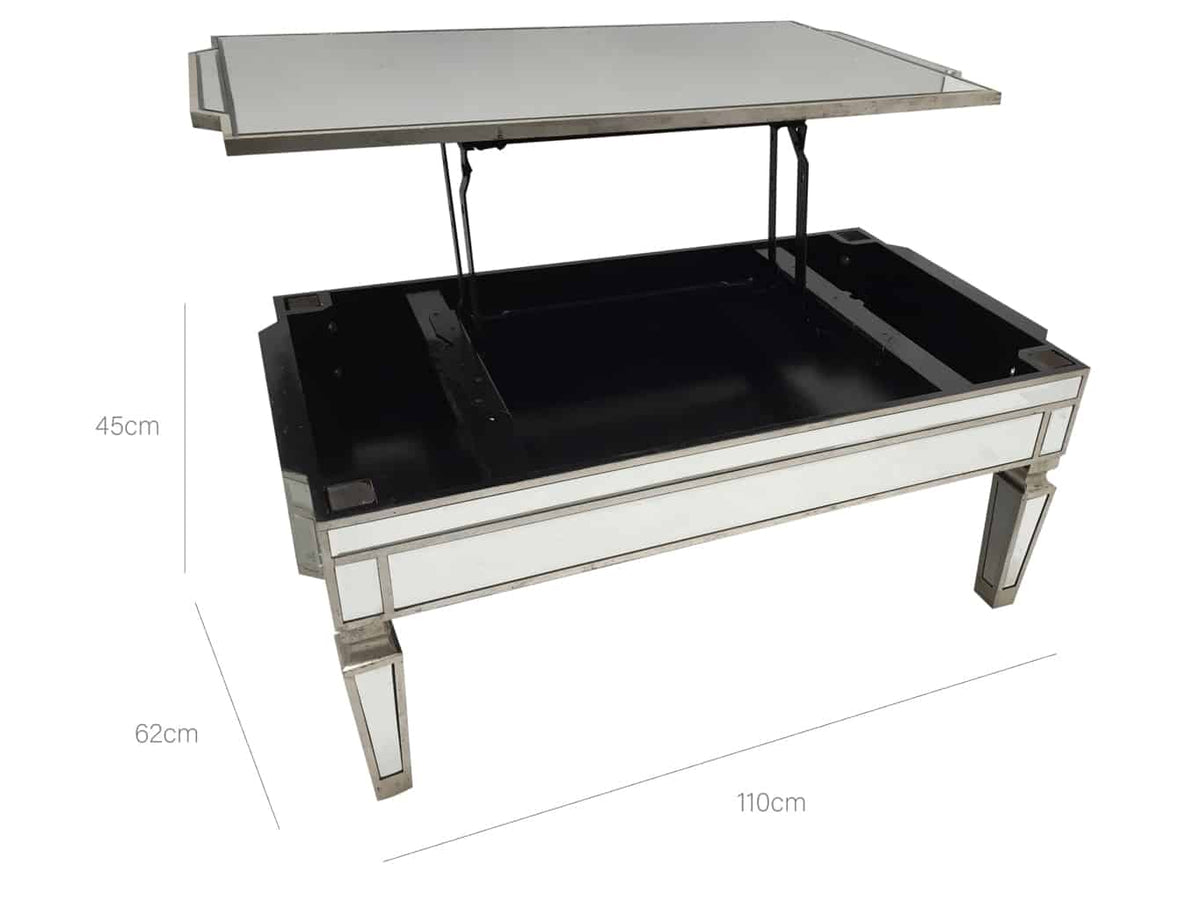 Mirrored coffee table with TV dinner lift dimensions