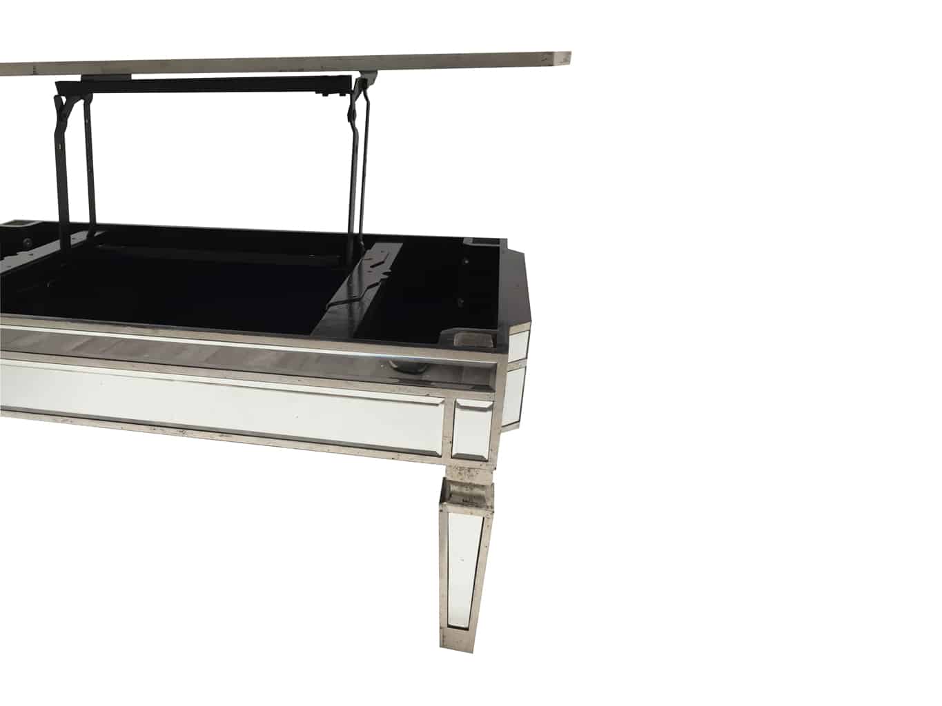 Mirrored coffee table with TV dinner lift