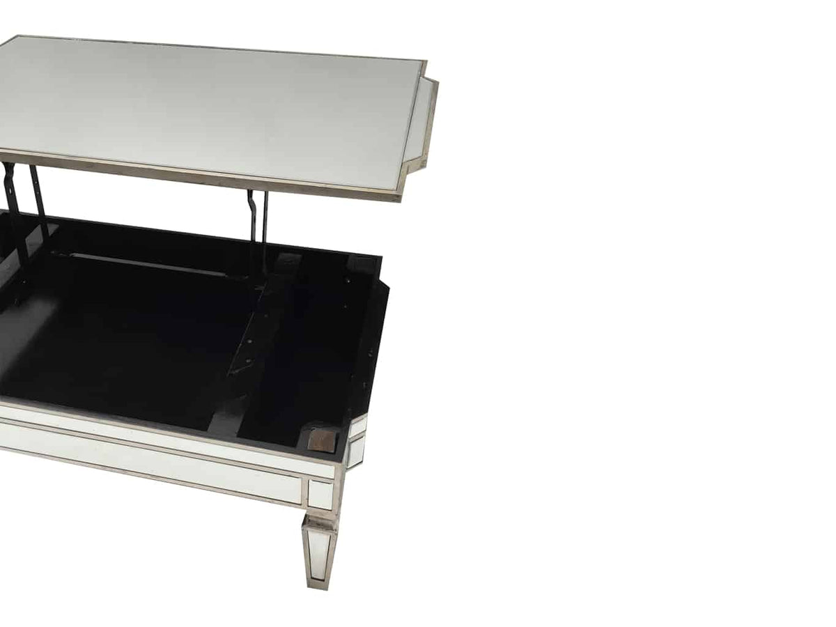 Glass Mirrored coffee table with TV dinner lift
