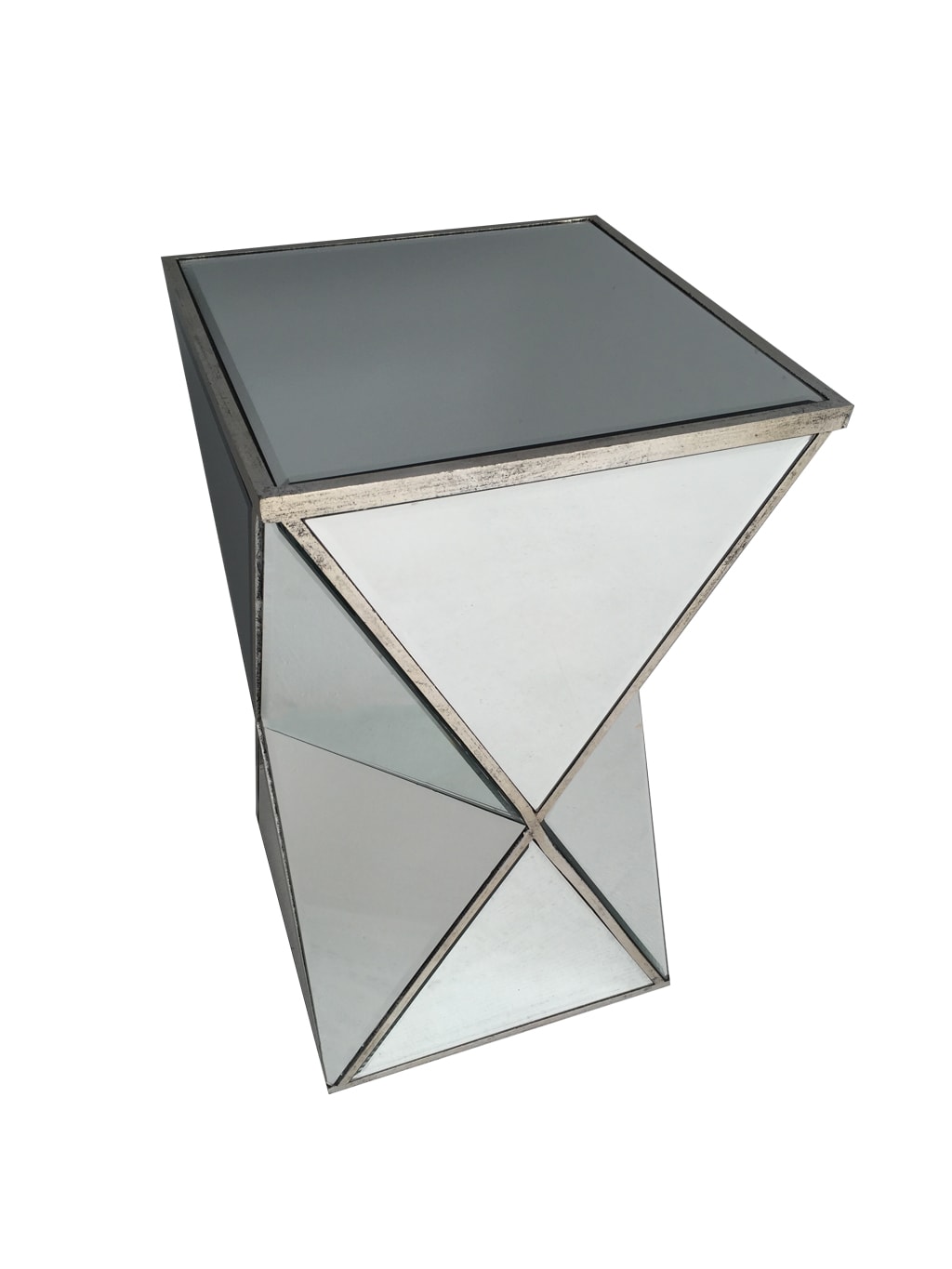Silver Mirrored Side Table » Geometric Shape