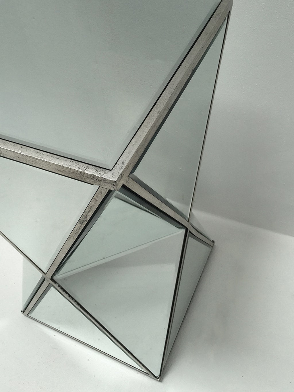 Mirrored Side Table with triangle bevelled glass panels