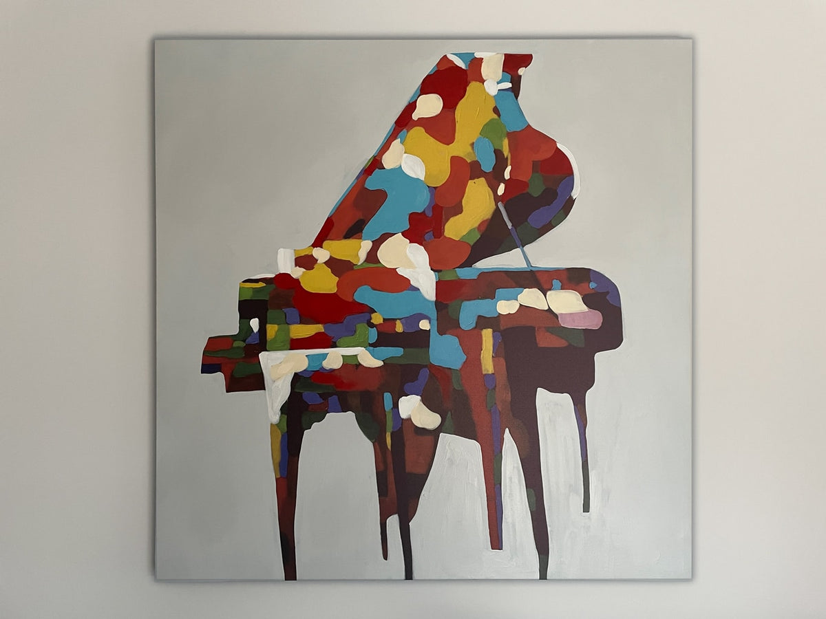 Abstract Painting of a Piano in Colour on Canvas