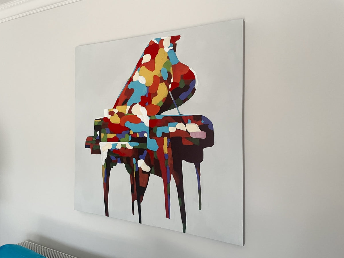 Abstract Canvas Painting of a Piano with frame