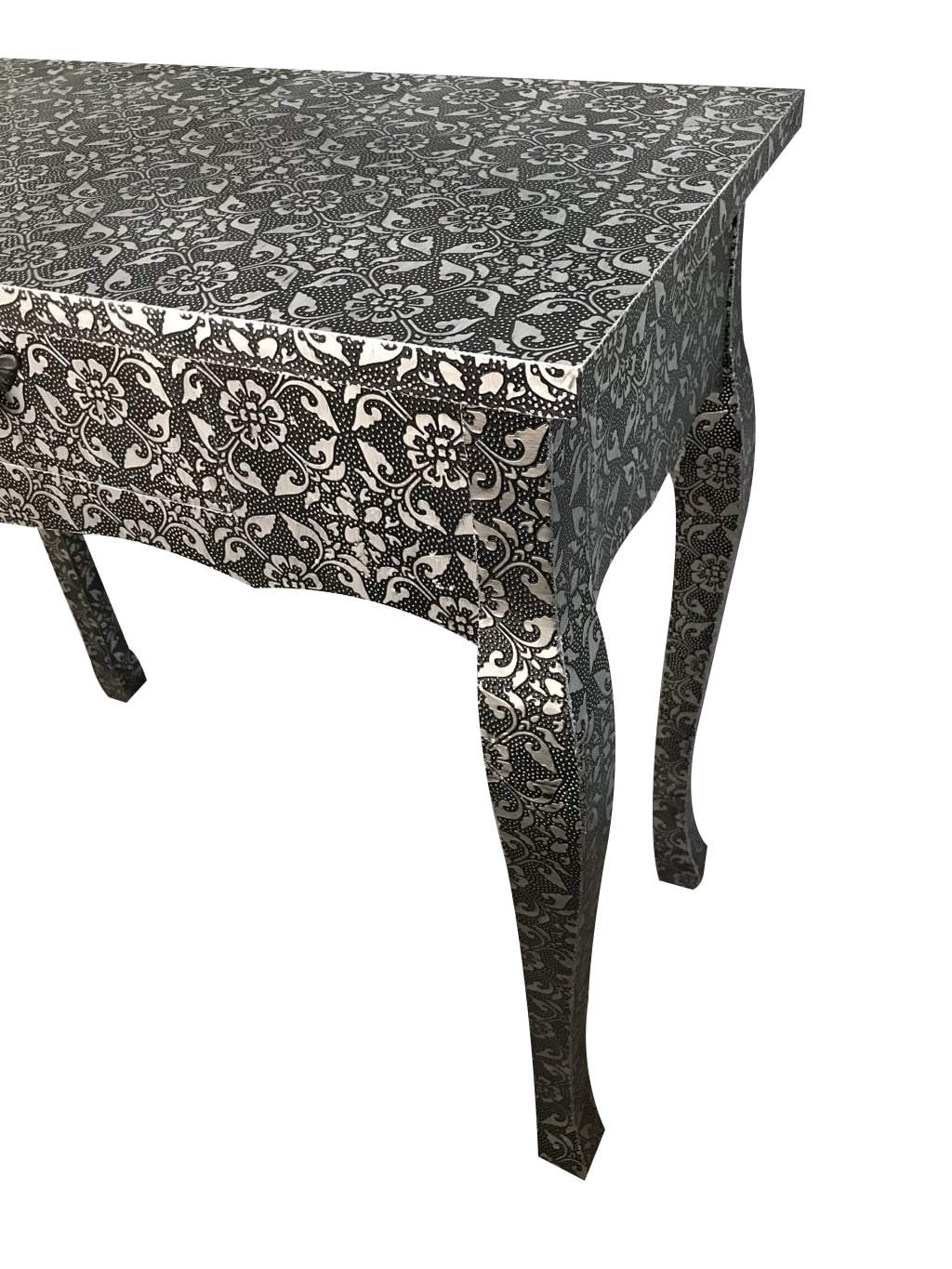 Repousse silver console table with black finish
