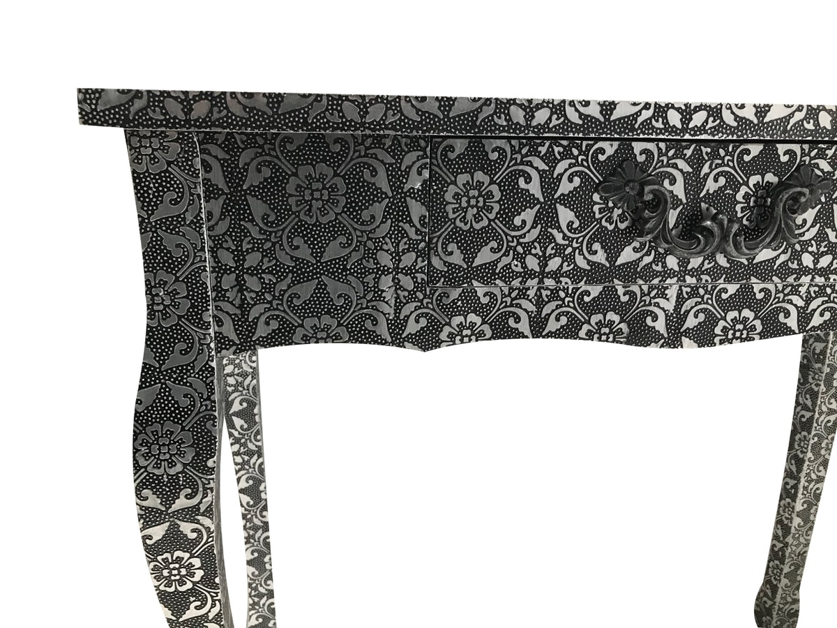 Repousse console table with one drawer in black and silver
