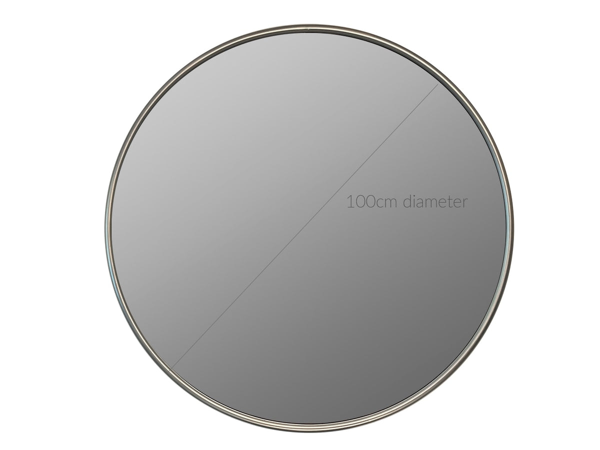 Round silver metal frame mirror