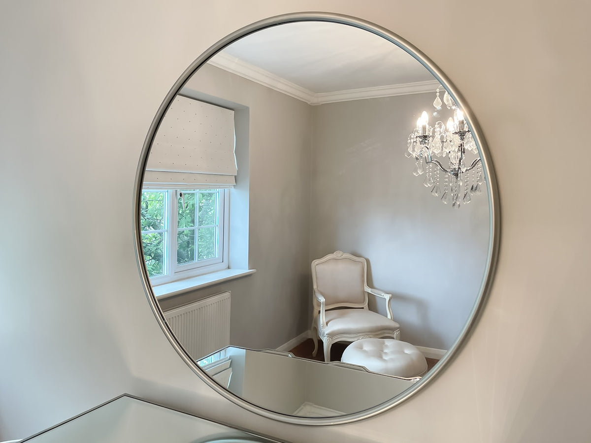 Silver round wall mirror 1m diameter