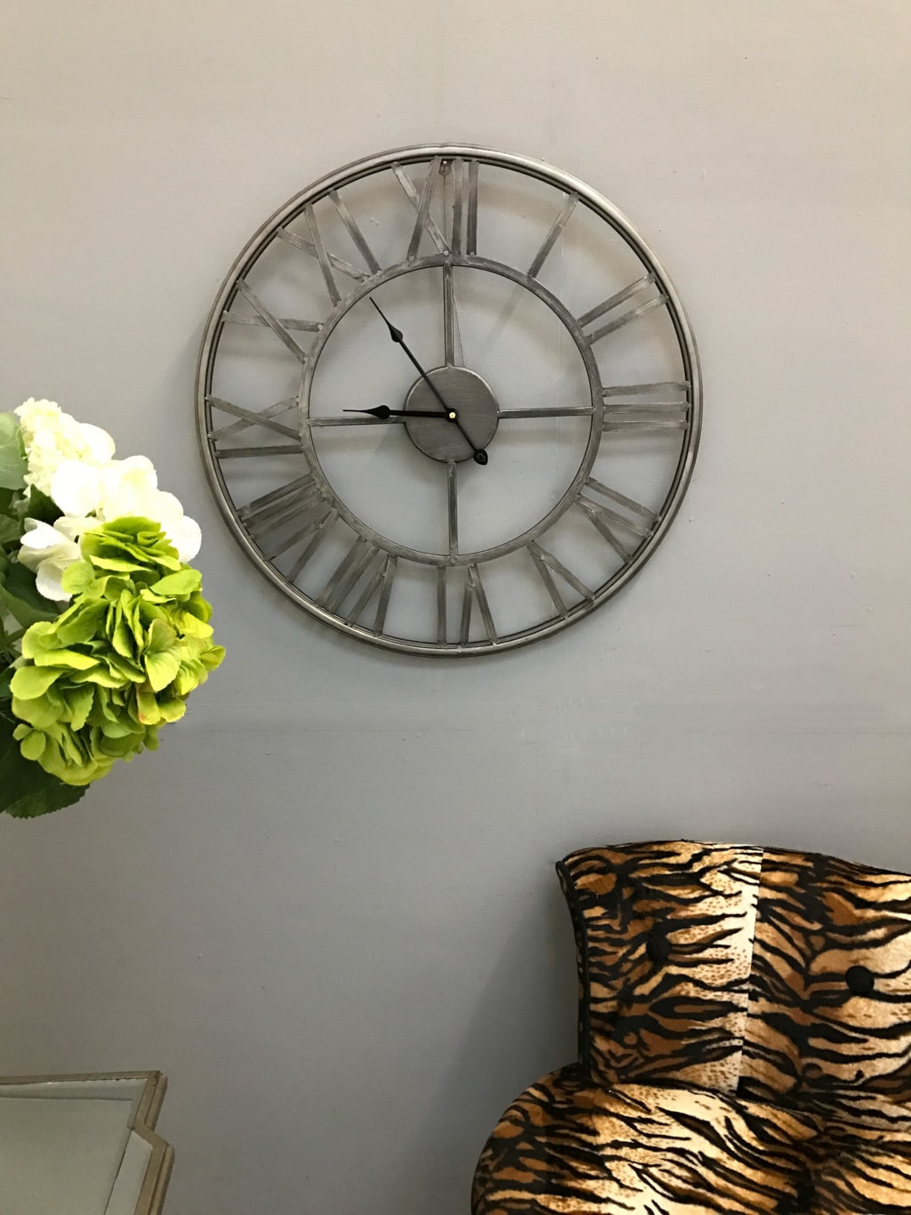 Roman Silver Metal Skeleton Wall Clock